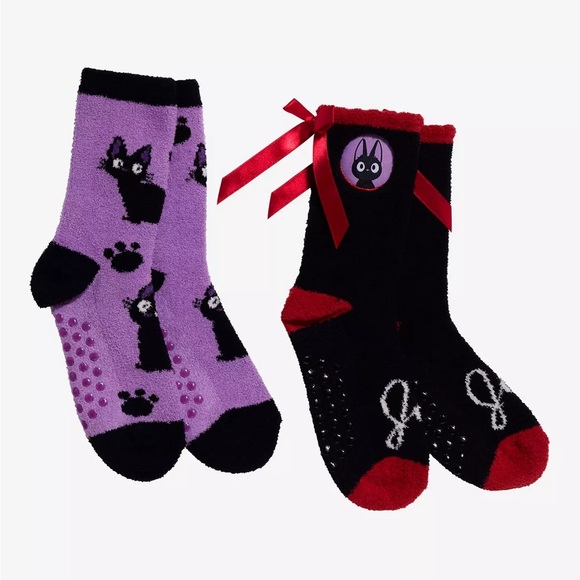 Studio Ghibli Kiki's Delivery Service Jiji Ribbon Cozy Slipper Socks 2 Pair - Picture 1 of 2